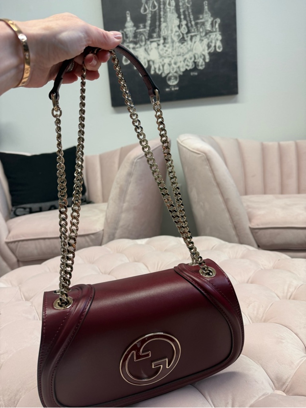 Gucci Burgundy Leather Shoulder Bag with Gold Double G - Picture 5 of 5